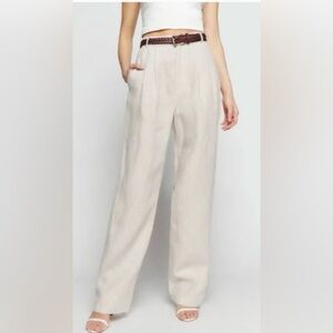 Reformation Mason Linen Pants, Oatmeal, Size 6